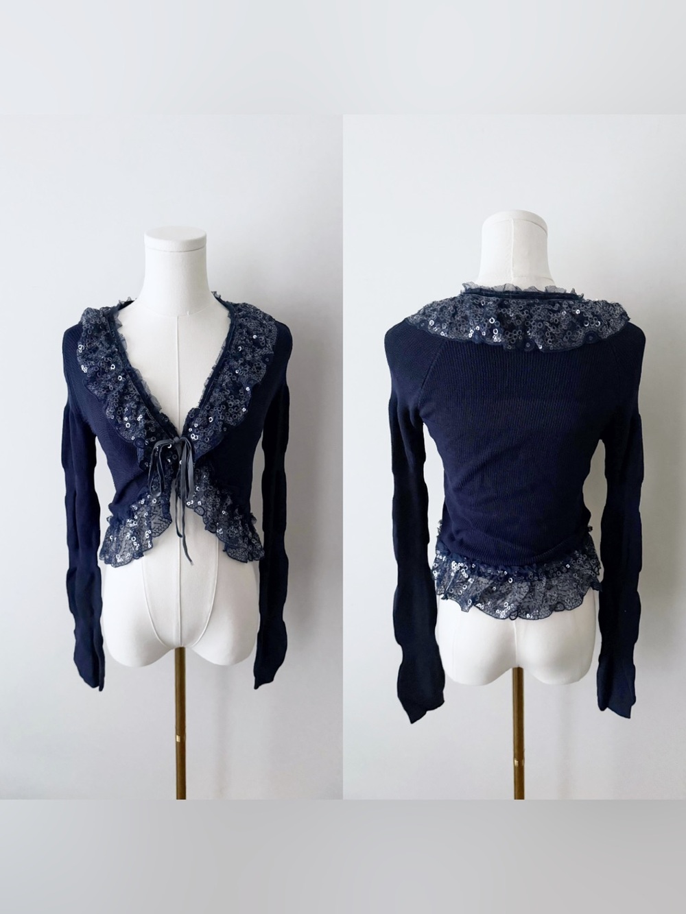 Whimsical Eawdo blue ruffle sequin bolero